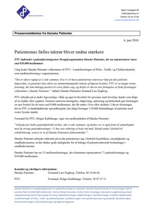 Pressemeddelelse om optagelse af PTU i Danske Patienter
