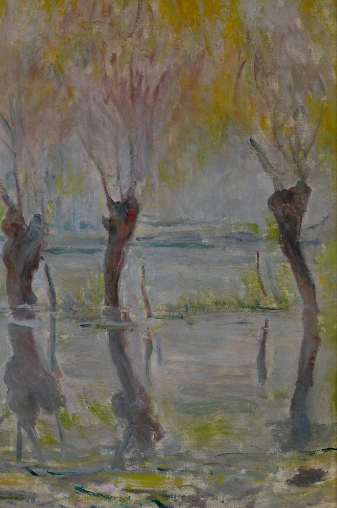 Claude Monet, Oversvømmelse ved Giverny, 1896, Ny Carlsberg Glyptotek, foto.Pernille Klemp, detalje 2. Claude Monet, Flood at Giverny, 1896, Ny Carlsberg Glyptotek, photoPernille Klemp