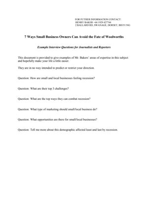 Example Interview Questions 7 Ways Small Business Owners Can Avoid the Fate of Woolworths