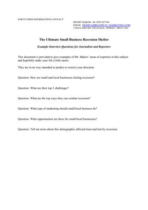 Example Interview Questions The Ultimate Small Business Recession Shelter