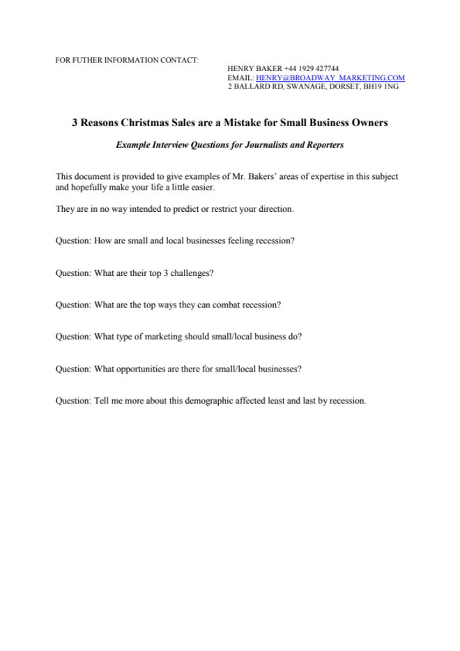 Example Interview Questions 3 Reasons Christmas Sales are a Mistake for Small Business Owners