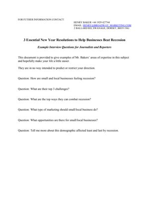 Example Interview Questions 3 Essential New Year Resolutions to Help Businesses Beat Recession