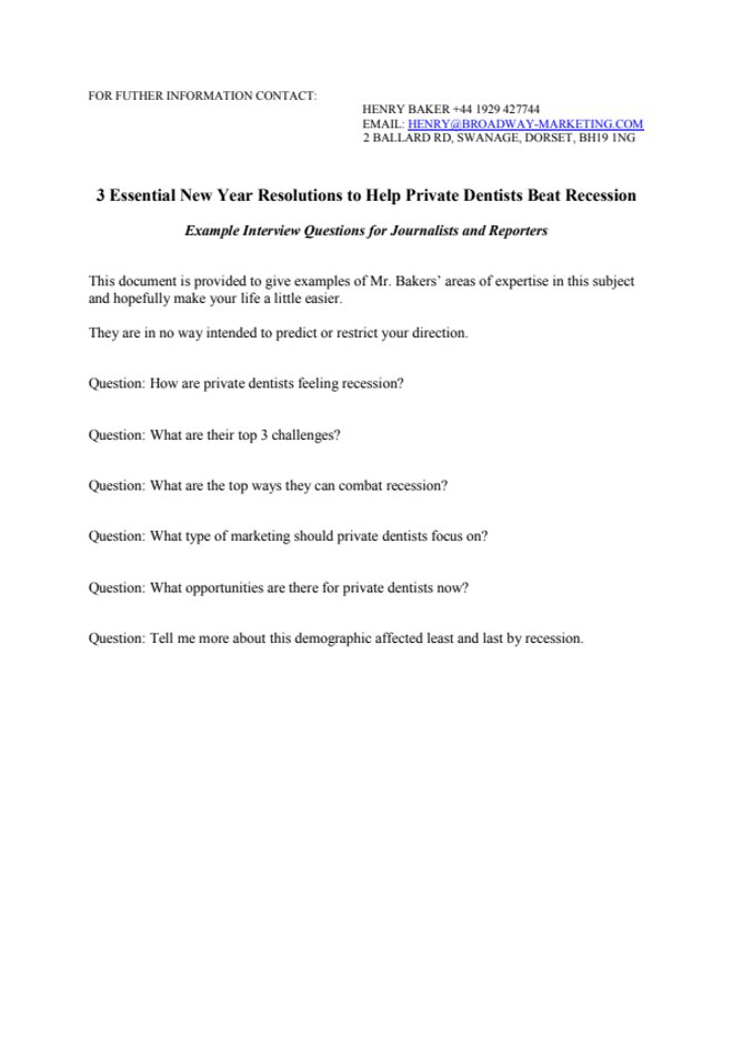 Example Interview Questions 3 Essential New Year Resolutions to Help Private Dentists Beat Recession