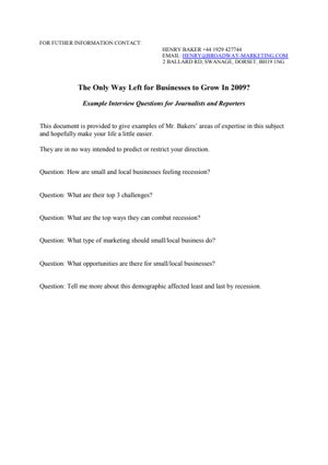 Example Interview Questions The Only Way Left for Businesses to Grow In 2009