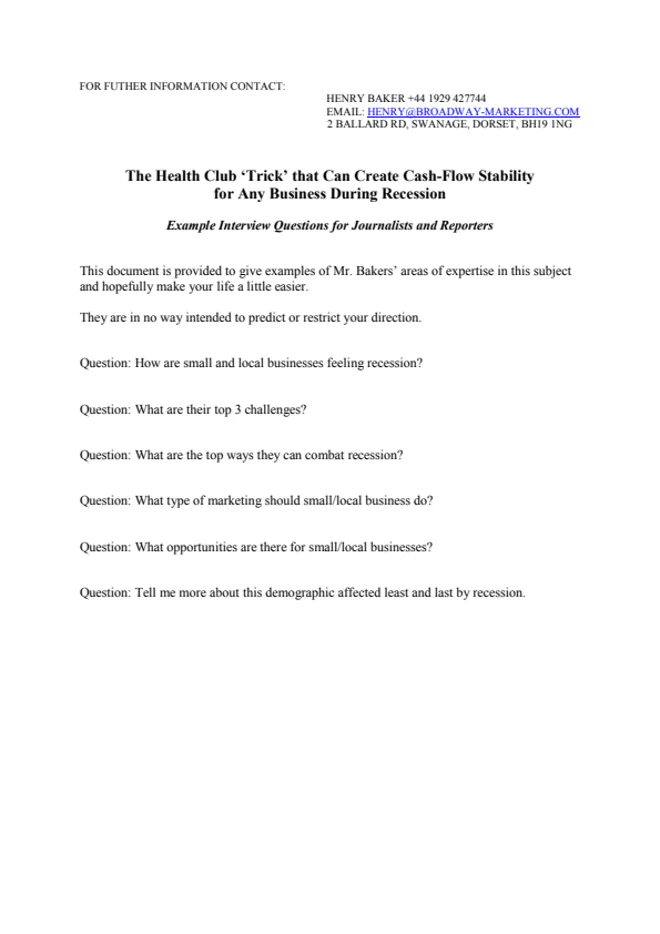 Example Interview Questions The Health Club Trick that Can Create Cash Flow Stability
