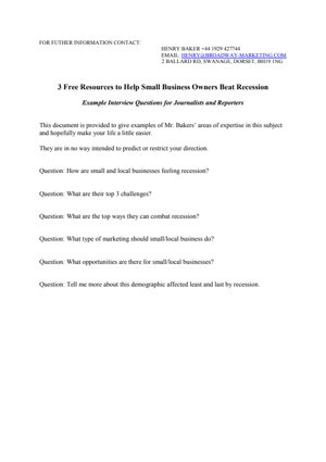 Example Interview Questions 3 Free Resources to Help Small Business Owners Beat Recession
