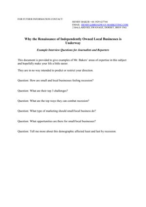 Example Interview Questions Why the Renaissance of Independently Owned Local Businesses is Underway
