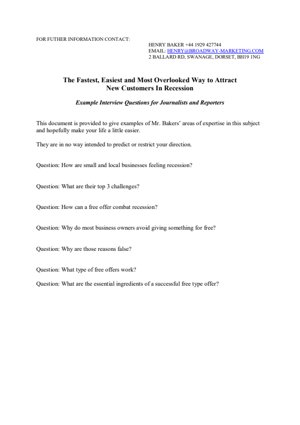 Example Interview Questions The Fastest, Easiest and Most Overlooked Way to Attract New Customers In Recession