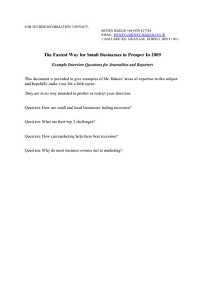 Example Interview Questions The Fastest Way for Small Businesses to Prosper In 2009