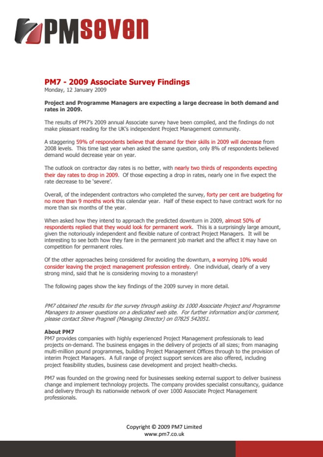 PM7 2009 Associate Survey Findings