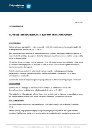 TripleNine Group aarsrapport2016 DK