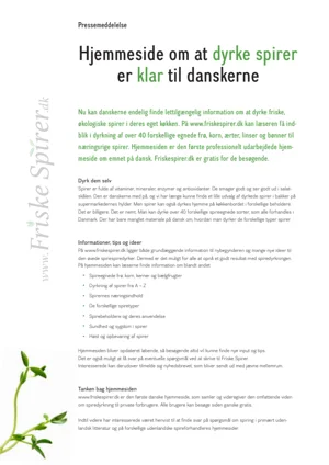 Pressemeddelelse for lancering af www.FriskeSpirer.dk