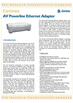 Corinex Datasheet AV Powerline Ethernet Adapter