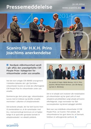 Pressemeddelse Scaniro faar HKH Prins Joachims anerkendelse 31oktober14