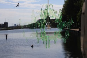 neongreen chandelier on lake