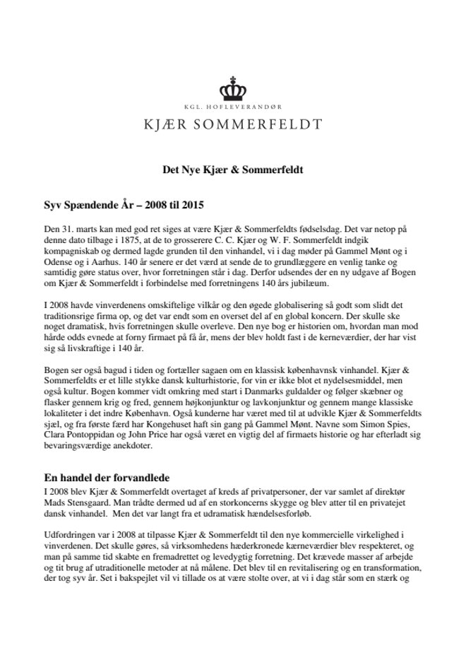 Bogen om Kjær &amp; Sommerfeldt Passion for vin siden 1875