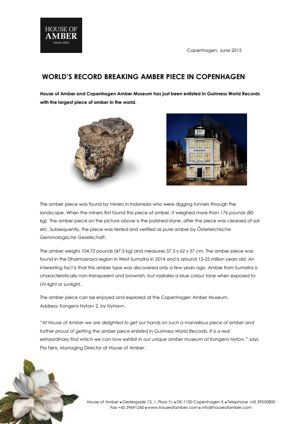 House of Amber Pressemeddelelse Guinness World Records UK